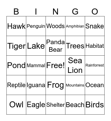 Animal Bingo Card