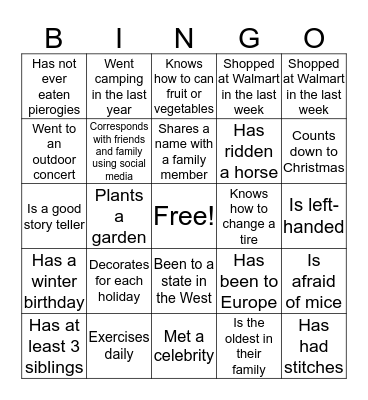 Greet Me Bingo Card