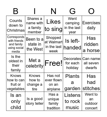 Greet Me Bingo Card
