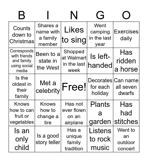 Greet Me Bingo Card