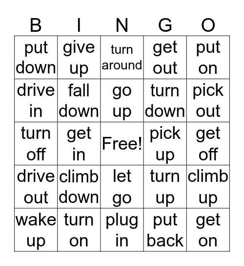 German Seperable Verbs BINGO! Bingo Card