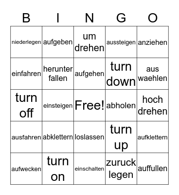 German Verbs BINGO! Bingo Card
