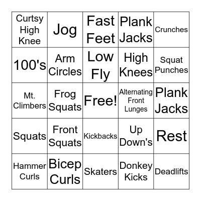 Fitness Bingo Card