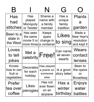 Greet Me Bingo Card