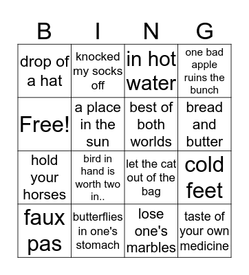 English idioms! Bingo Card