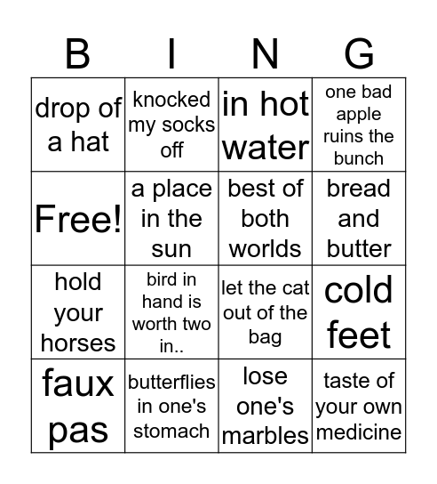 English idioms! Bingo Card