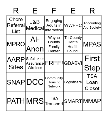 Referral Bingo Basics Bingo Card