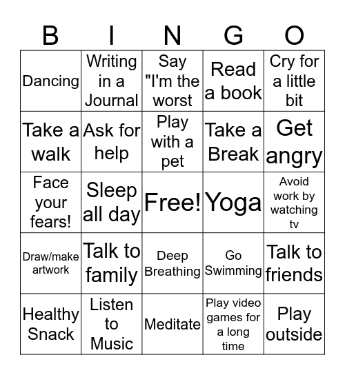 Stress Strategies Bingo Card