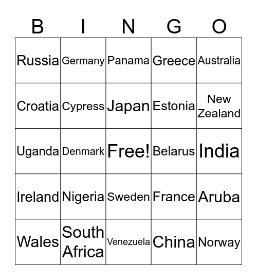 NCAC International Training Bingo Card