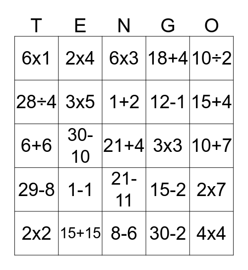 Spanish 1: Números 1-30 Bingo Card