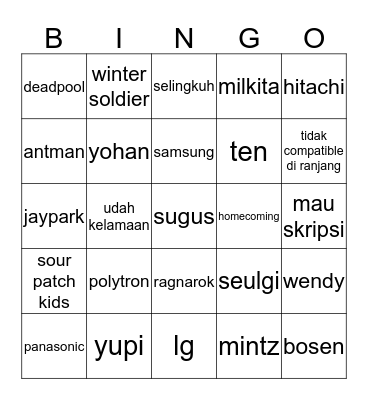tenneth’s bingo Card