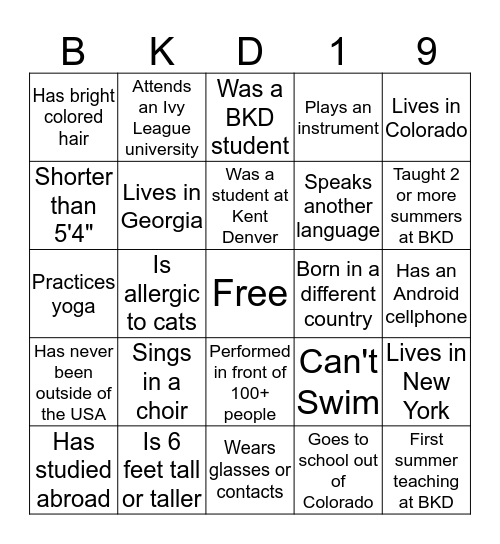 Breakthrough Bingo Card