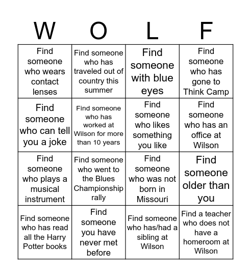 Wilson Wolf Bingo Card