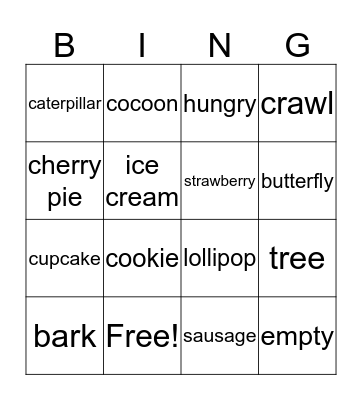 Very Hungry Caterpillar Bingo Card