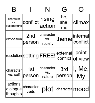 Story Elements Bingo Card