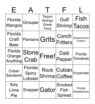 Florida Food Finds - FL Must Eat Foods Bingo Card