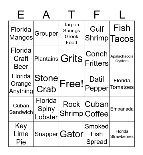 Florida Food Finds - FL Must Eat Foods Bingo Card