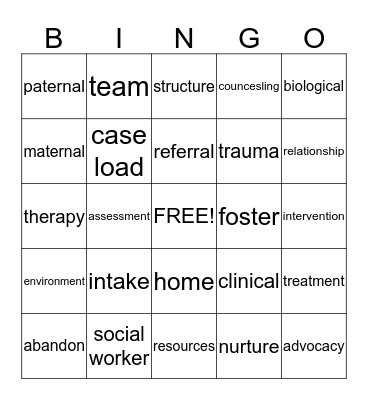 Social Work Month 2014 Bingo Card