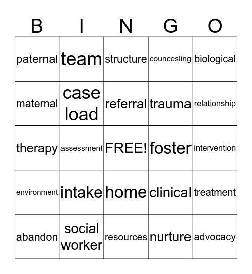 Social Work Month 2014 Bingo Card