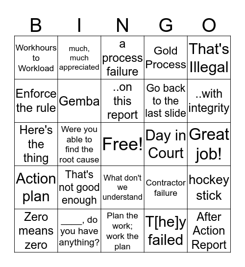 VOP Bingo Card