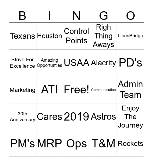 ATI Houston  Bingo Card