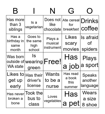 Find Someone Who.... Bingo Card