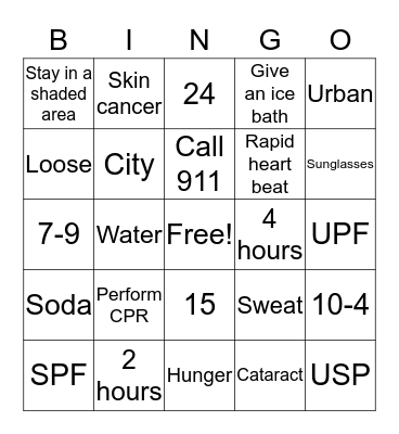 Fun in the Sun Bingo Card