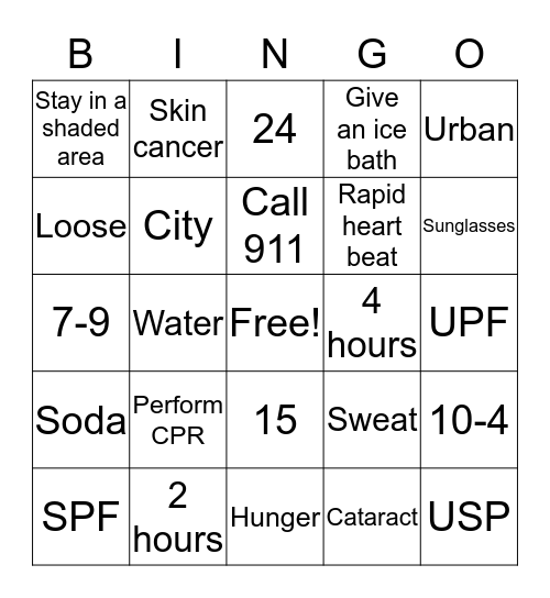 Fun in the Sun Bingo Card