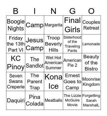 Summatime Movies, Cocktails, & Food Trucks Bingo Card