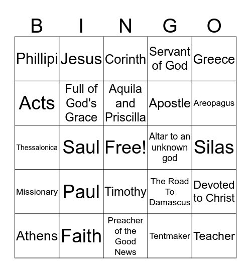 Paul's Journeys Through Greece Bingo Card