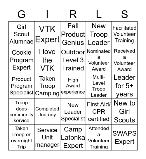 Girl Scout Troop Leaders are the Real Superheros! Bingo Card