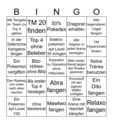 Pokemon Blattgrün Bingo Card
