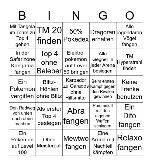 Pokemon Blattgrün Bingo Card