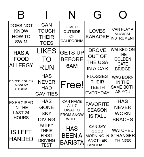 ICE BREAKER BINGO Card