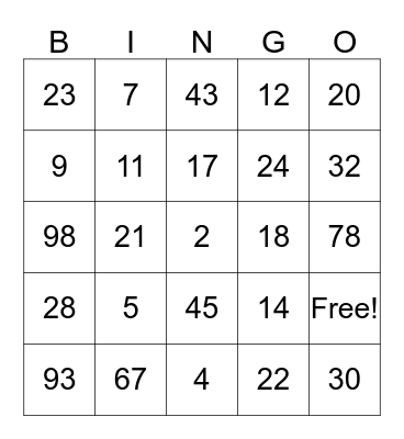 NENO Safety Bingo Card
