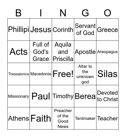 Paul's Journeys Through Greece Bingo Card