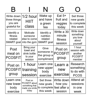 PCOSFIT BINGO Card