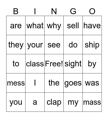 James & Gaven Sight Word Bingo Card