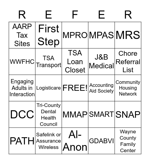 Referral Bingo Card