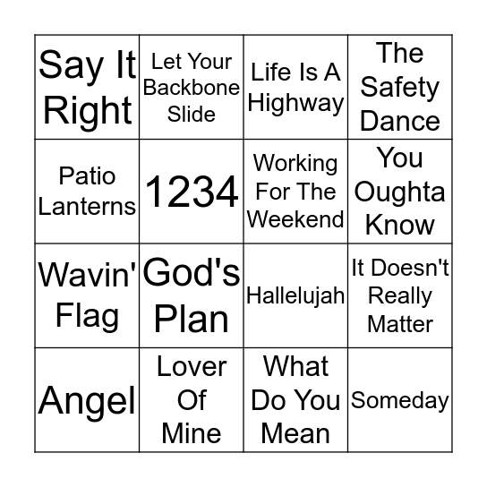Canadian Hit Singles BINGO Card