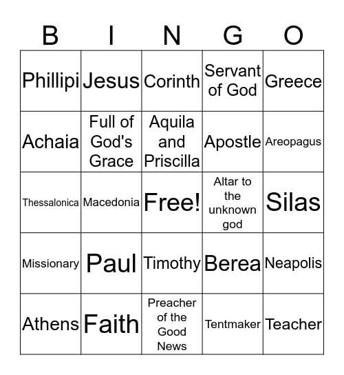 Paul's Journeys Through Greece Bingo Card