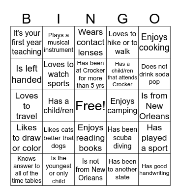 Getting To Know You Bingo Card