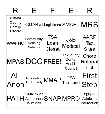 Referral Bingo Card
