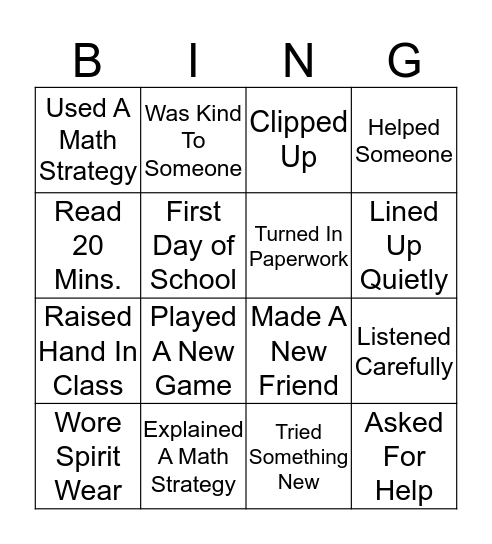 BACK TO SCHOOL BINGO  Bingo Card