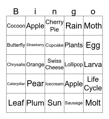 Very  Hungry  Caterpillar Vocabulary Bingo Card