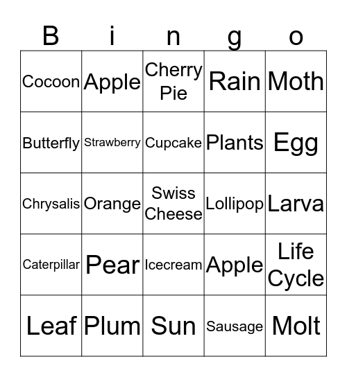 Very  Hungry  Caterpillar Vocabulary Bingo Card