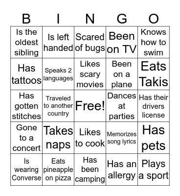 Getting to Know You Bingo Card