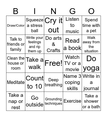 Coping Skills Bingo Card