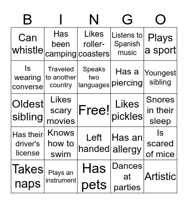 Getting to Know You Bingo Card