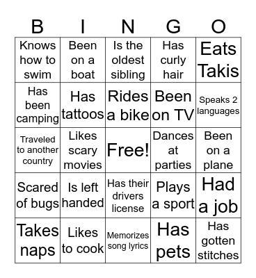 Getting to Know You Bingo Card